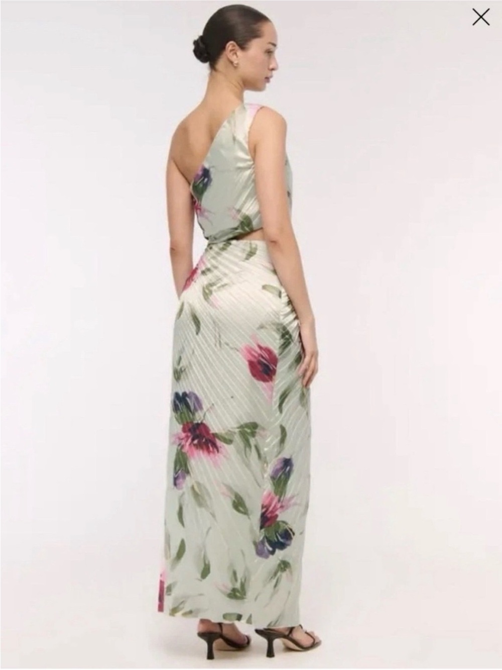 Abercrombie & Fitch One Shoulder Floral Green Pleated Gisele Cutout Maxi Dress - Picture 8 of 14